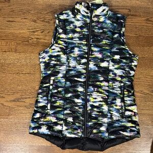 Duck Down Puffer Vest Black Print NWT Ladies L Multicolor